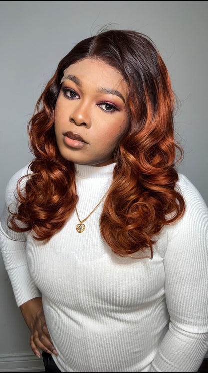 FAB BOUNCY WAVE HD LACE LUXURY WIG (OMBRÉ AUBURN)