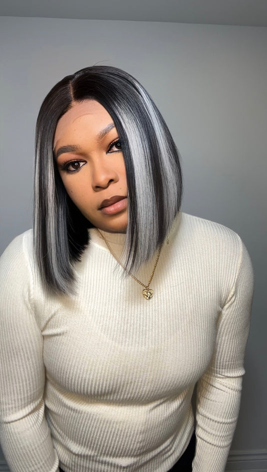 FAB DD LACE CLOSURE BOB WIG (GREY HIGHLIGHTS)